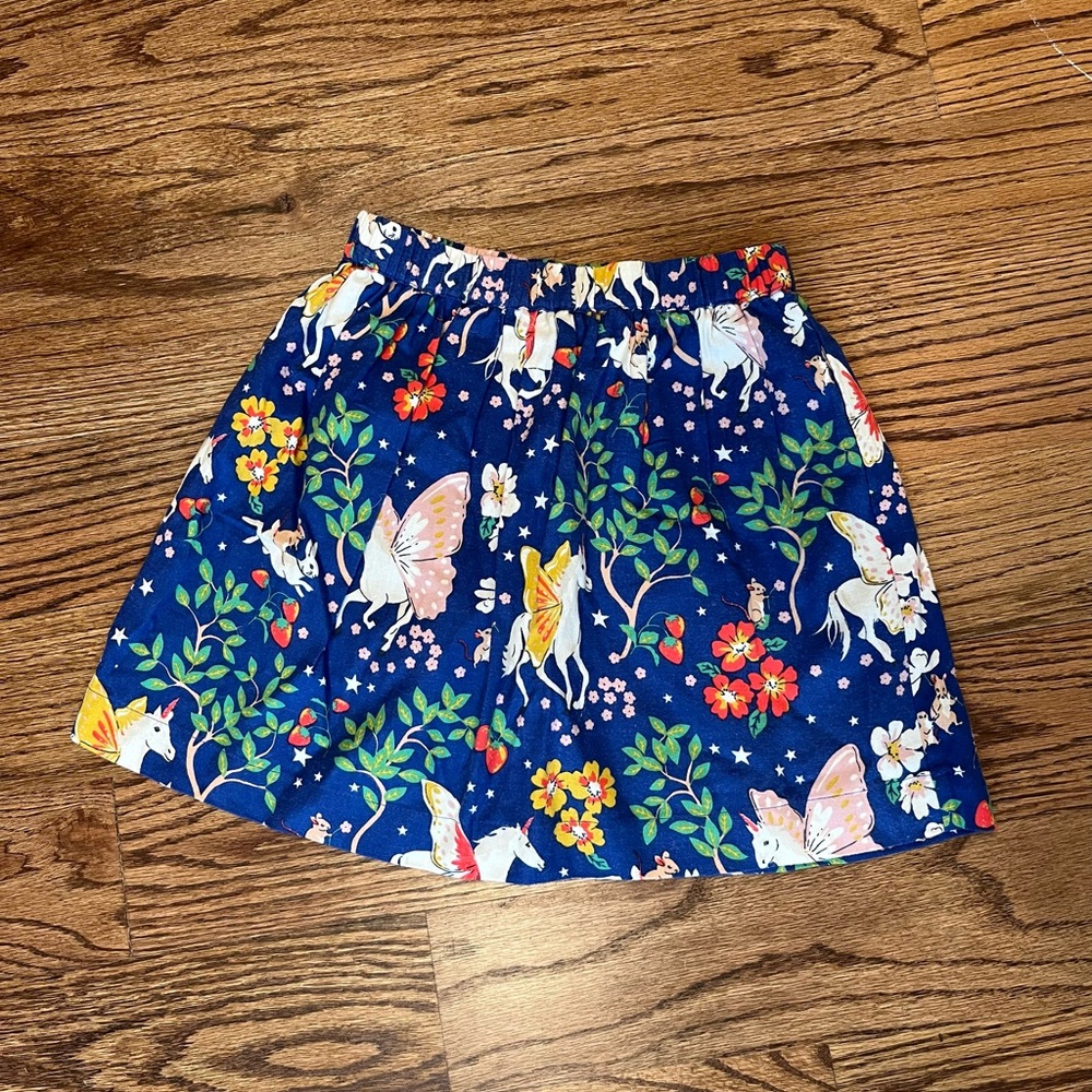Mini Boden Blue Skirt with Unicorn and Floral Print